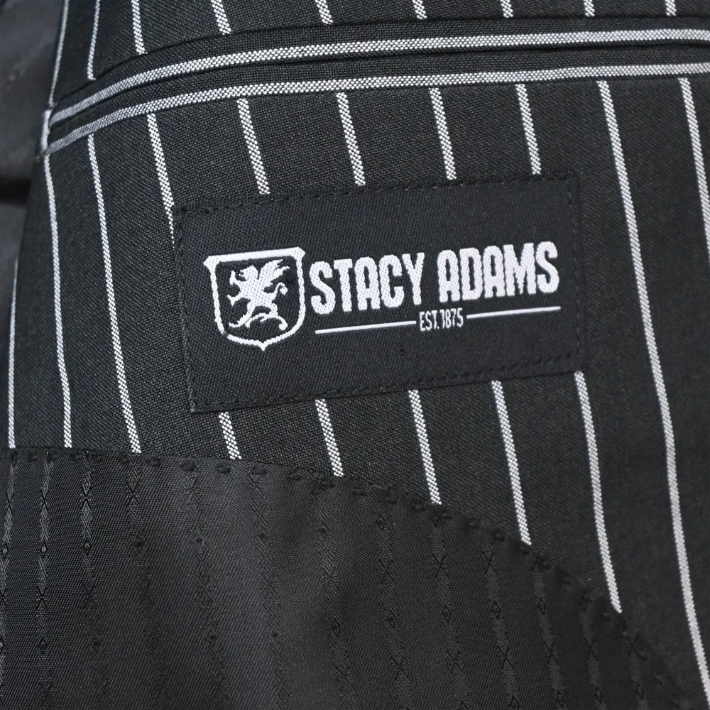 Stacy Adams 48R 40x30 Black Striped 3 Piece Vest Mens Jacket Pants Suit